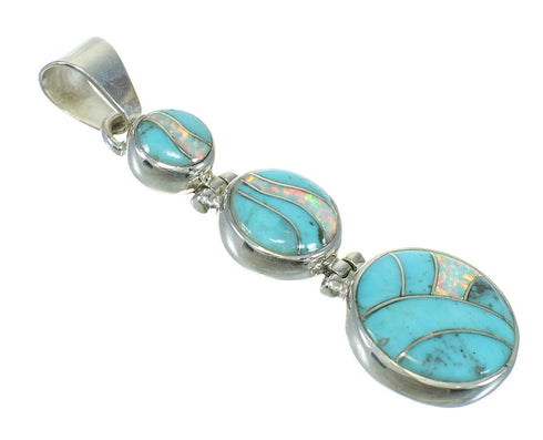 Turquoise And Opal Inlay Southwest Sterling Silver Pendant MX63856