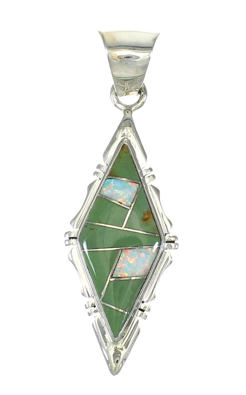 Turquoise And Opal Inlay Silver Southwest Pendant MX63956