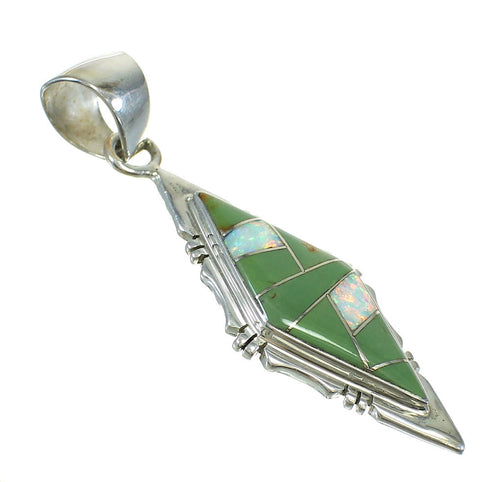 Turquoise And Opal Inlay Silver Southwest Pendant MX63956