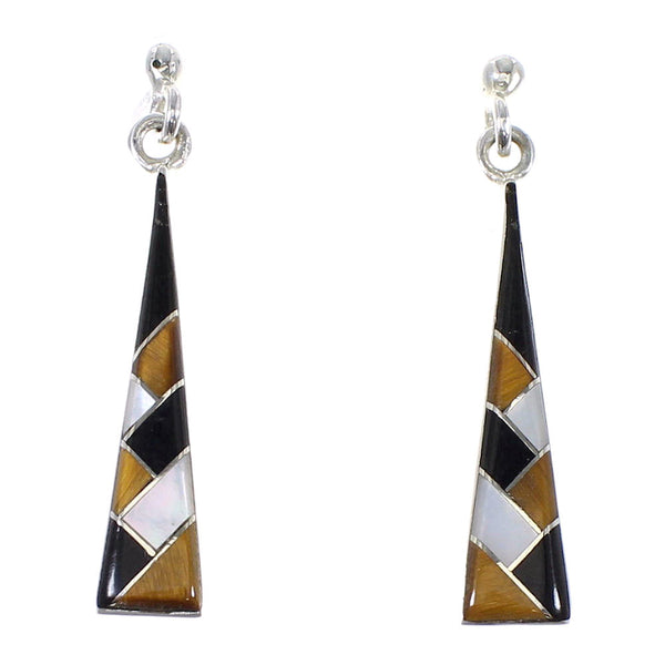 Southwestern Sterling Silver Multicolor Post Dangle Earrings WX64181