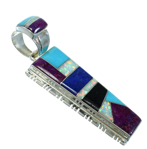 Southwestern Multicolor Inlay And Sterling Silver Pendant WX63675