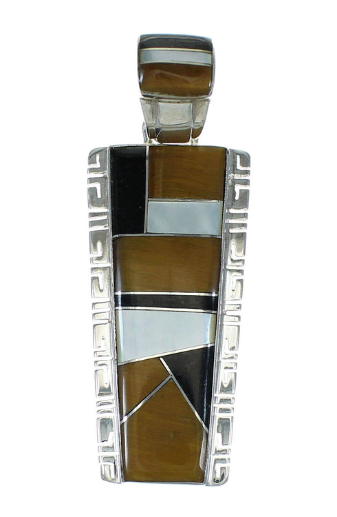 Southwestern Multicolor Inlay And Genuine Sterling Silver Slide Pendant WX63749