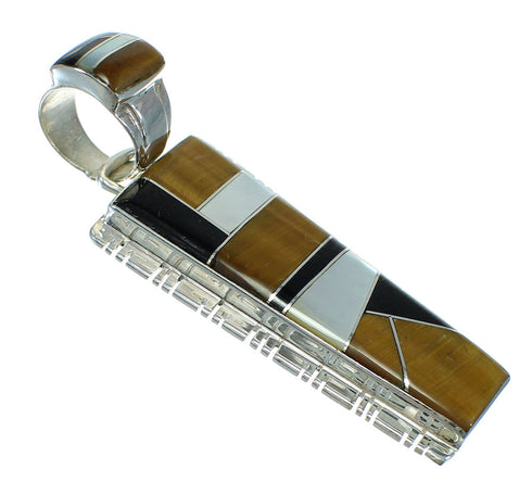 Southwestern Multicolor Inlay And Genuine Sterling Silver Slide Pendant WX63749