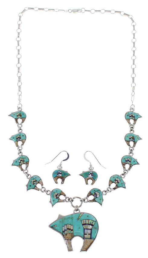 Mesa Design Bear Sterling Silver Multicolor Link Necklace Set WX71712