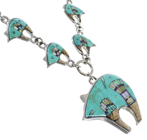 Mesa Design Bear Sterling Silver Multicolor Link Necklace Set WX71712