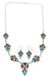 Southwestern Multicolor Inlay Genuine Sterling Silver Link Necklace Set WX71725
