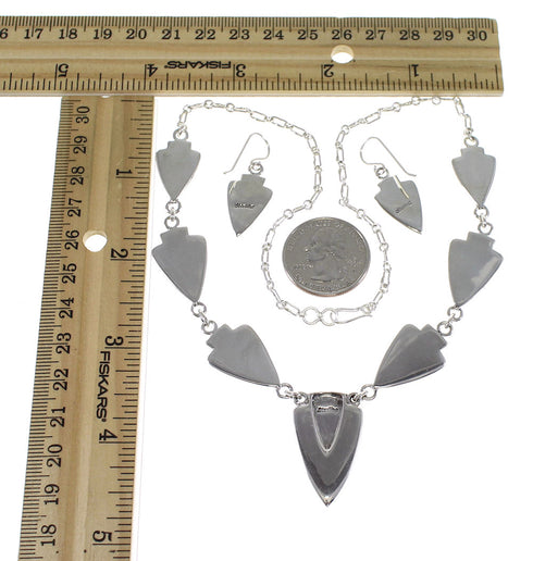 Southwestern Multicolor Inlay Genuine Sterling Silver Link Necklace Set WX71725