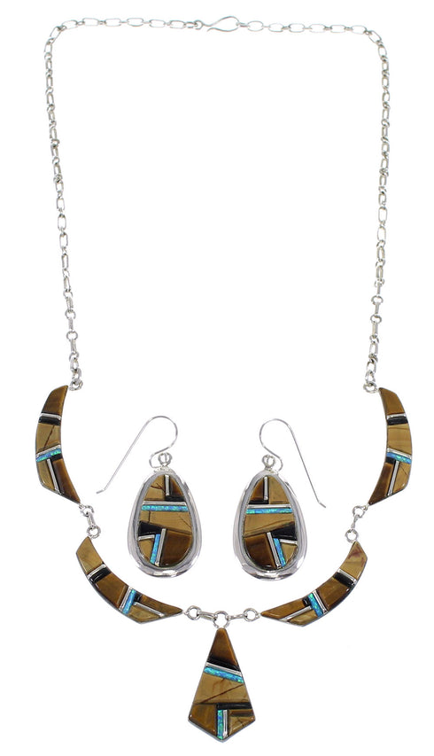 Southwest Multicolor Sterling Silver Link Necklace Set WX71742