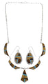 Southwest Multicolor Sterling Silver Link Necklace Set WX71742