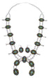 Southwest Multicolor Needlepoint Silver Squash Blossom Necklace Set WX71808