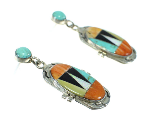 Southwest Sterling Silver Post Dangle Multicolor Earrings MX64417