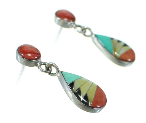 Tear Drop Sterling Silver Multicolor Southwest Post Dangle Earrings MX64503
