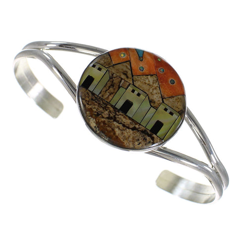 Southwest Sterling Silver Multicolor Native American Design Cuff Bracelet VX63909