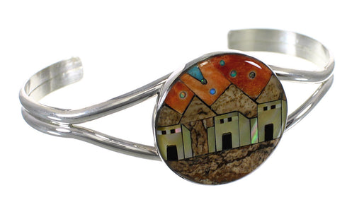 Southwest Sterling Silver Multicolor Native American Design Cuff Bracelet VX63909