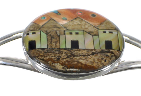 Southwest Sterling Silver Multicolor Native American Design Cuff Bracelet VX63909