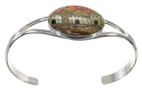 Southwest Sterling Silver Multicolor Native American Design Cuff Bracelet VX63909