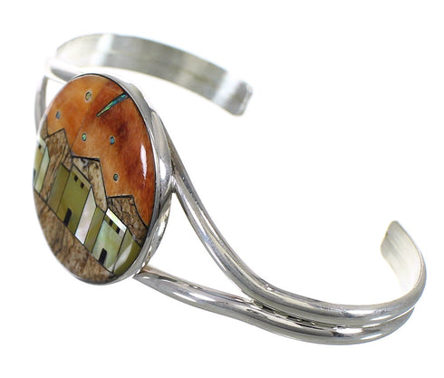 Southwest Genuine Sterling Silver Multicolor Native American Design Cuff Bracelet VX63912