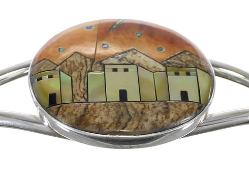 Southwest Genuine Sterling Silver Multicolor Native American Design Cuff Bracelet VX63912