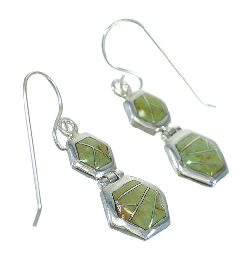 Turquoise Inlay Silver Southwest Hook Dangle Earrings AX78556