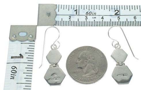 Turquoise Inlay Silver Southwest Hook Dangle Earrings AX78556