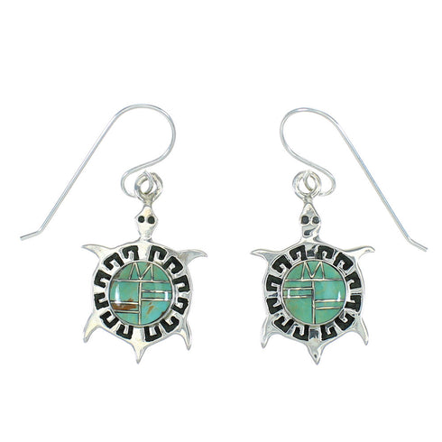 Turquoise Sterling Silver Turtle Hook Dangle Earrings AX78596