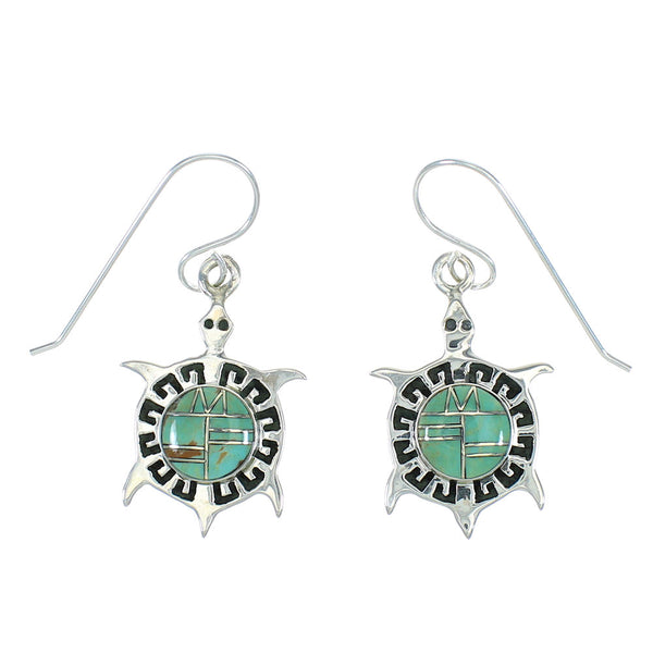 Turquoise Sterling Silver Turtle Hook Dangle Earrings AX78596