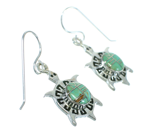 Turquoise Sterling Silver Turtle Hook Dangle Earrings AX78596
