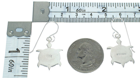 Turquoise Sterling Silver Turtle Hook Dangle Earrings AX78596