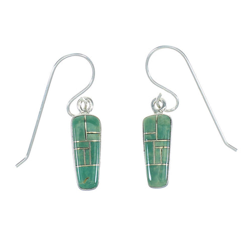 Southwestern Turquoise Inlay Sterling Silver Hook Dangle Earrings AX78618