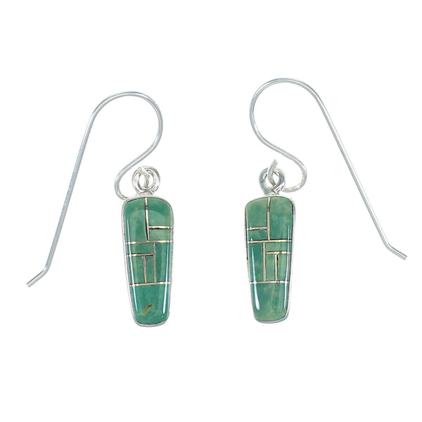 Southwestern Turquoise Inlay Sterling Silver Hook Dangle Earrings AX78618