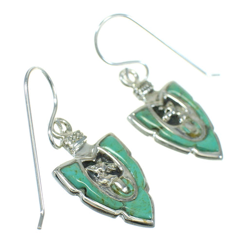 Turquoise Inlay Silver Horse And Arrowhead Hook Dangle Earrings AX78676