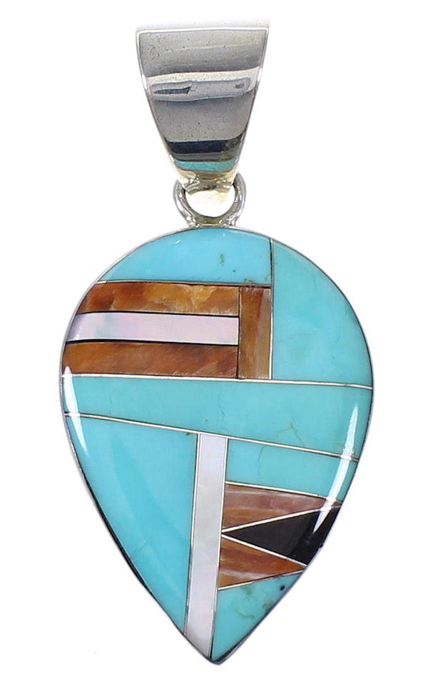 Sterling Silver And Multicolor Tear Drop Southwest Pendant VX64481