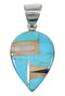 Genuine Sterling Silver And Multicolor Tear Drop Southwest Pendant VX64483