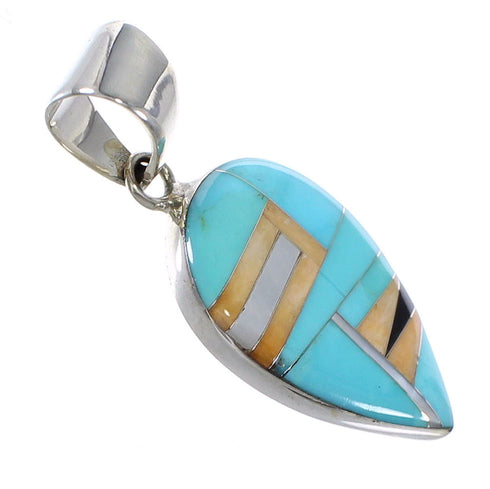 Genuine Sterling Silver And Multicolor Tear Drop Southwest Pendant VX64483