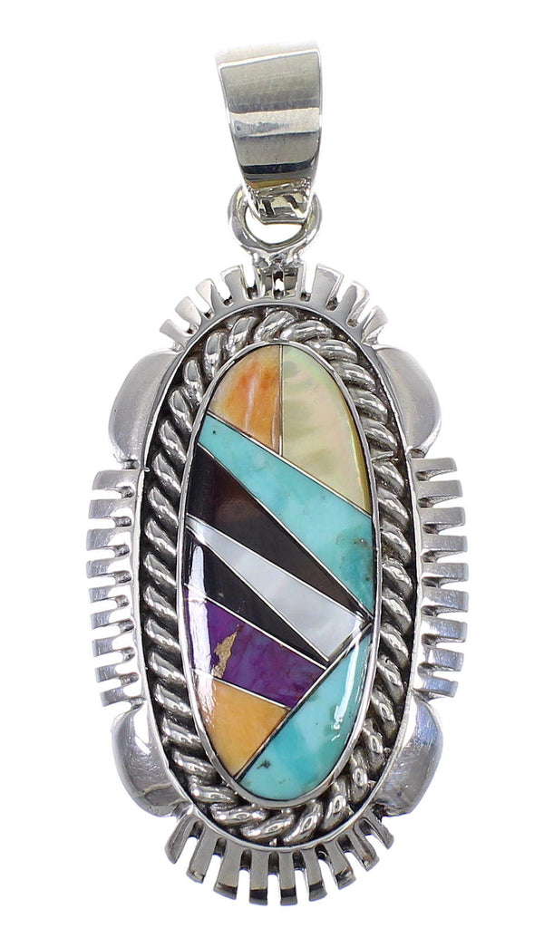 Southwest Genuine Sterling Silver And Multicolor Inlay Pendant VX64490