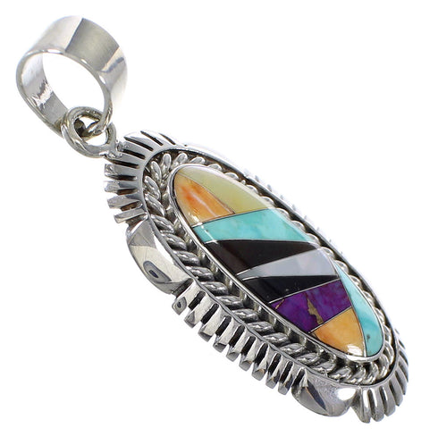 Southwest Genuine Sterling Silver And Multicolor Inlay Pendant VX64490