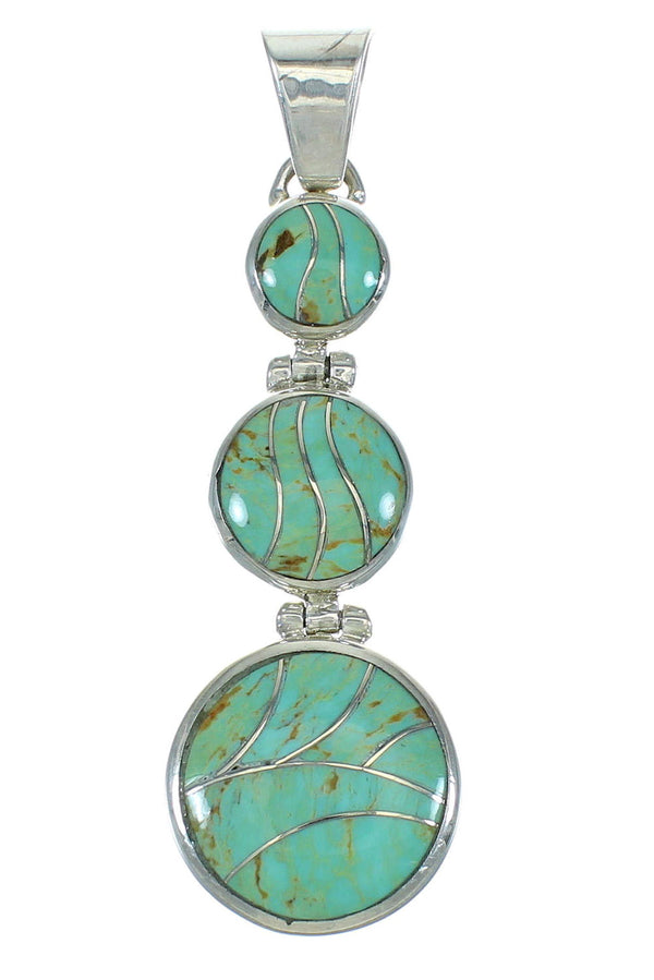Authentic Sterling Silver Turquoise Inlay Southwest Pendant MX65264