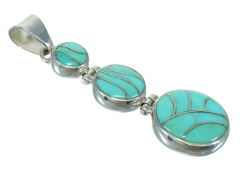 Southwest Turquoise Inlay Authentic Sterling Silver Jewelry Pendant MX65269