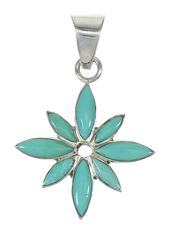 Sterling Silver Flower Turquoise Inlay Pendant MX65361