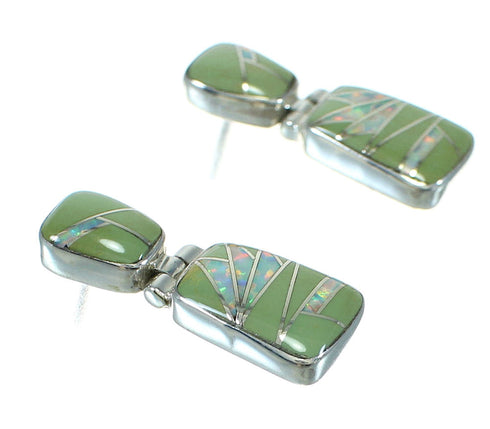 Southwest Opal And Turquoise Authentic Sterling Silver Post Dangle Earrings MX65126