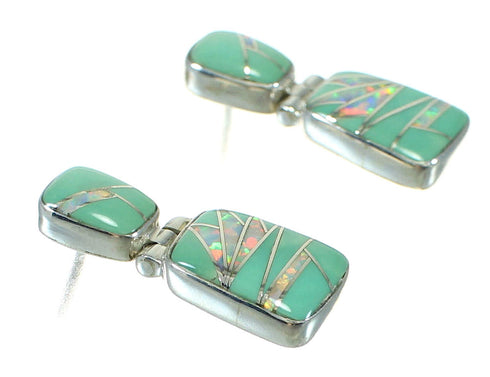 Opal And Turquoise Genuine Sterling Silver Post Dangle Earrings MX65127