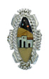 Native American Village Design Southwestern Multicolor Silver Ring Size 6-1/2 AX79252