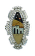 Multicolor Inlay Silver Native American Village Design Ring Size 8-3/4 AX79227