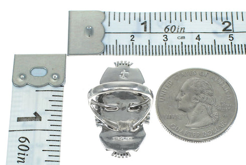 Native American Village Design Multicolor Inlay Silver Ring Size 8 AX79235