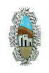 Southwest Silver Multicolor Native American Pueblo Design Ring Size 6-1/2 AX79276