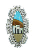 Silver Multicolor Inlay Native American Pueblo Design Ring Size 7-1/2 AX79842