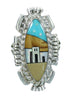 Silver Multicolor Inlay Southwest Native American Pueblo Design Ring Size 6-1/2 AX79293