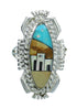 Multicolor Southwest Silver Native American Pueblo Design Ring Size 7-1/2 AX79299