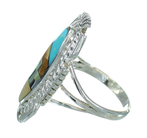 Multicolor Southwest Silver Native American Pueblo Design Ring Size 7-1/2 AX79299