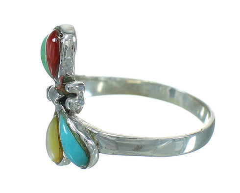 Multicolor Inlay Silver Dragonfly Ring Size 7-1/2 AX79308